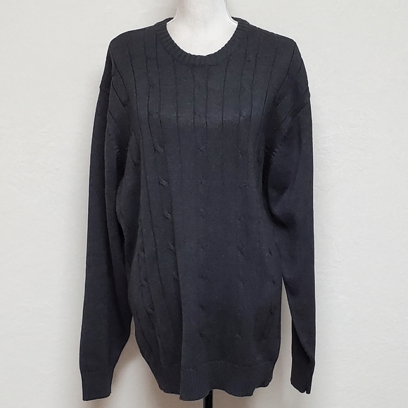 Oscar de la Renta Charcoal Gray Corded Cotton Blend Knit Long Sleeve Sweater XXL - Picture 4 of 13